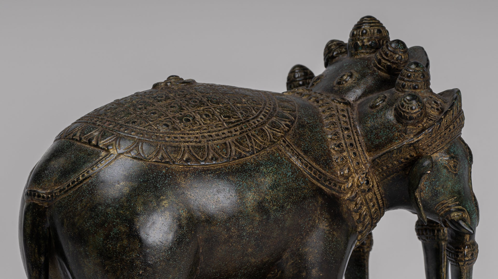 Antique Khmer Style Bronze Erawan Airavata or Elephant Statue - 32cm/13" Tall