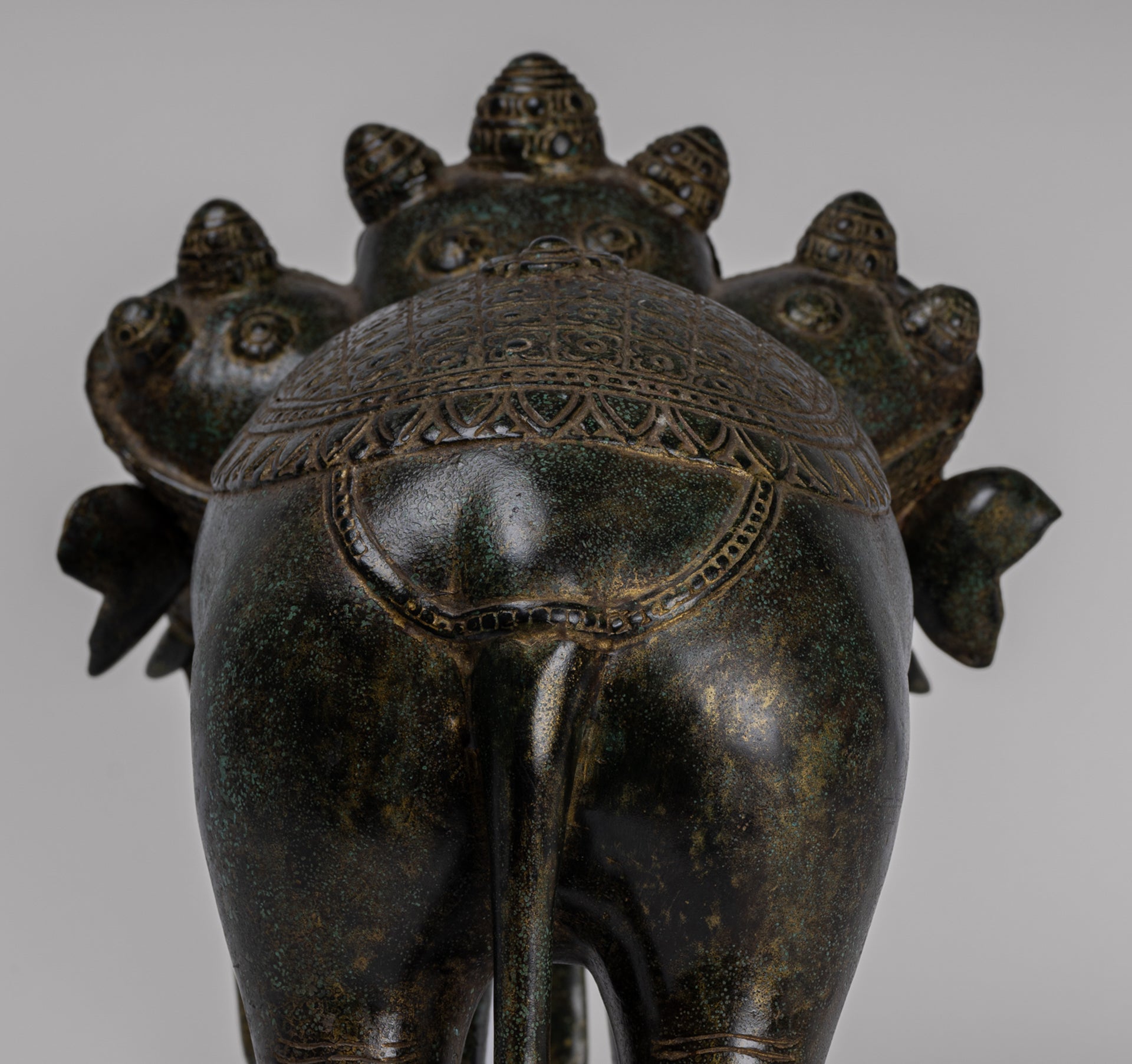 Antique Khmer Style Bronze Erawan Airavata or Elephant Statue - 32cm/13" Tall