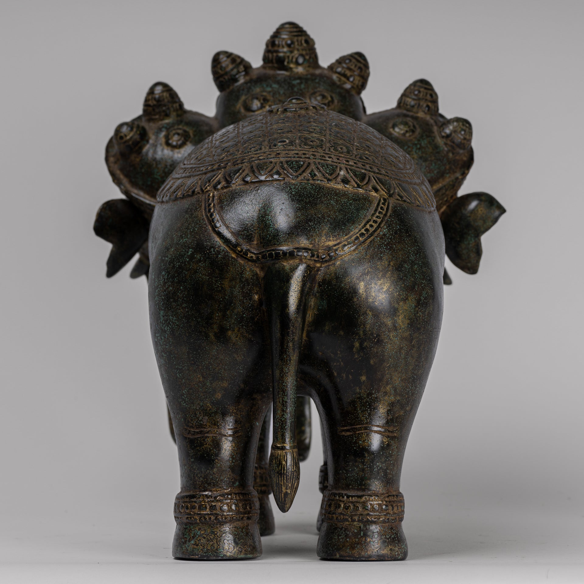 Antique Khmer Style Bronze Erawan Airavata or Elephant Statue - 32cm/13" Tall