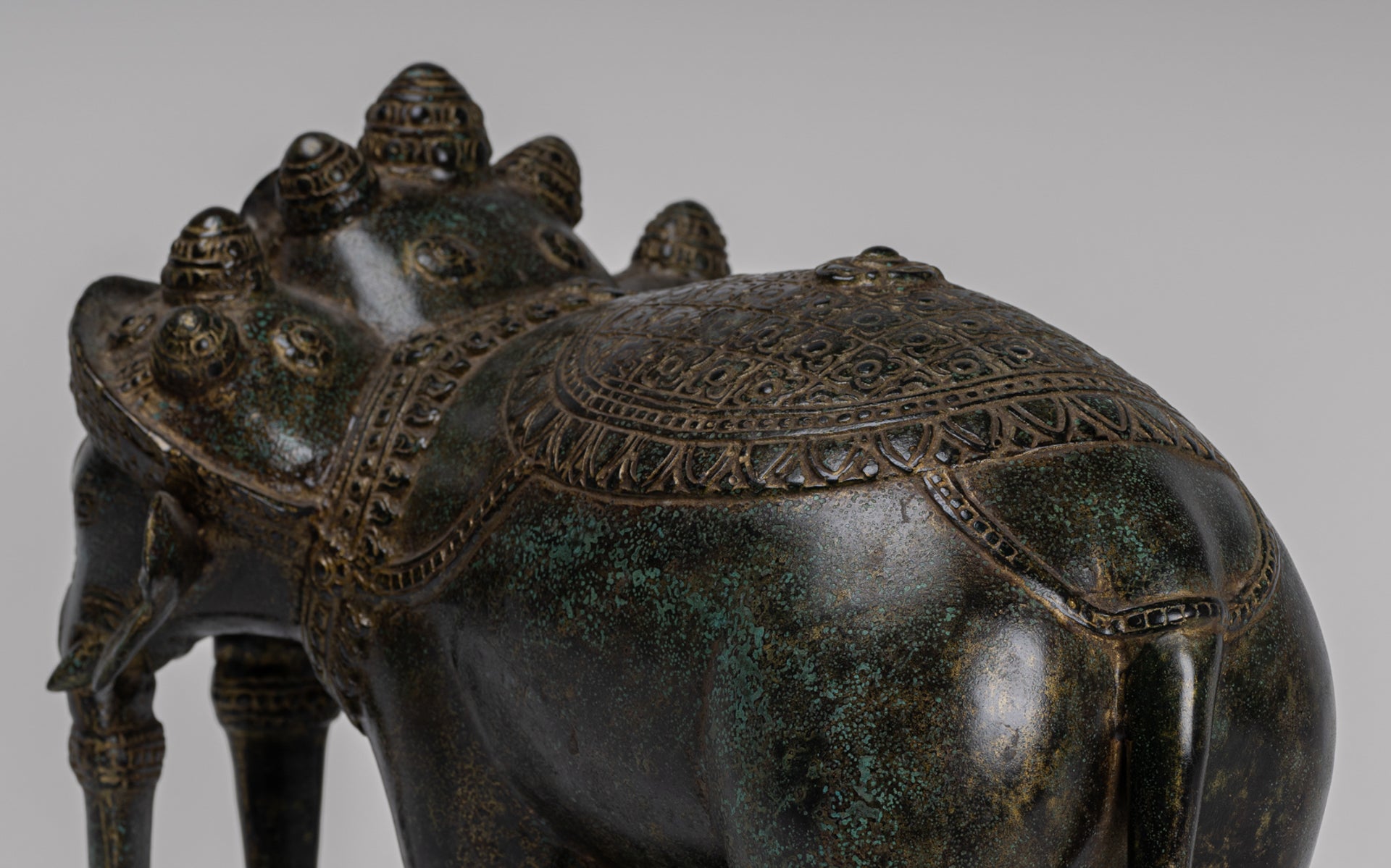 Antique Khmer Style Bronze Erawan Airavata or Elephant Statue - 32cm/13" Tall