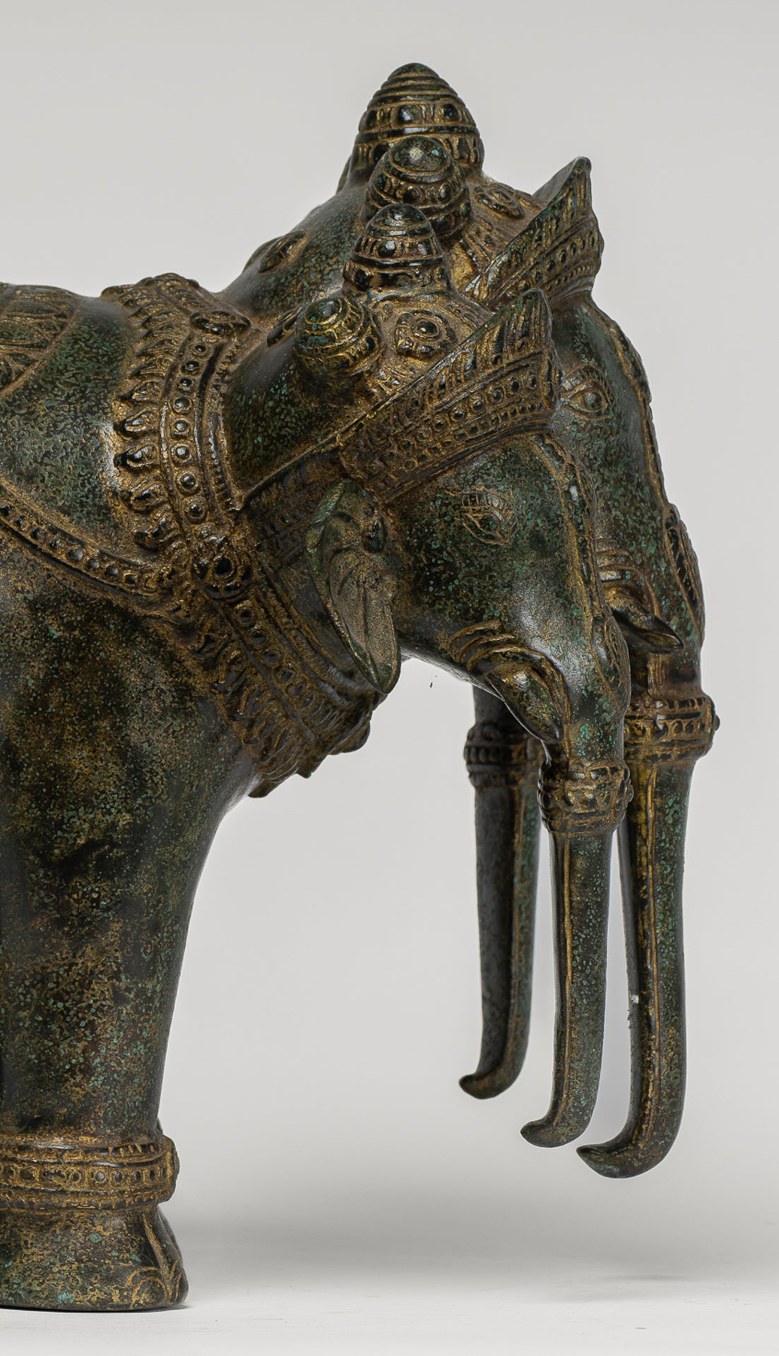 Antique Khmer Style Bronze Erawan Airavata or Elephant Statue - 31cm/12" Tall