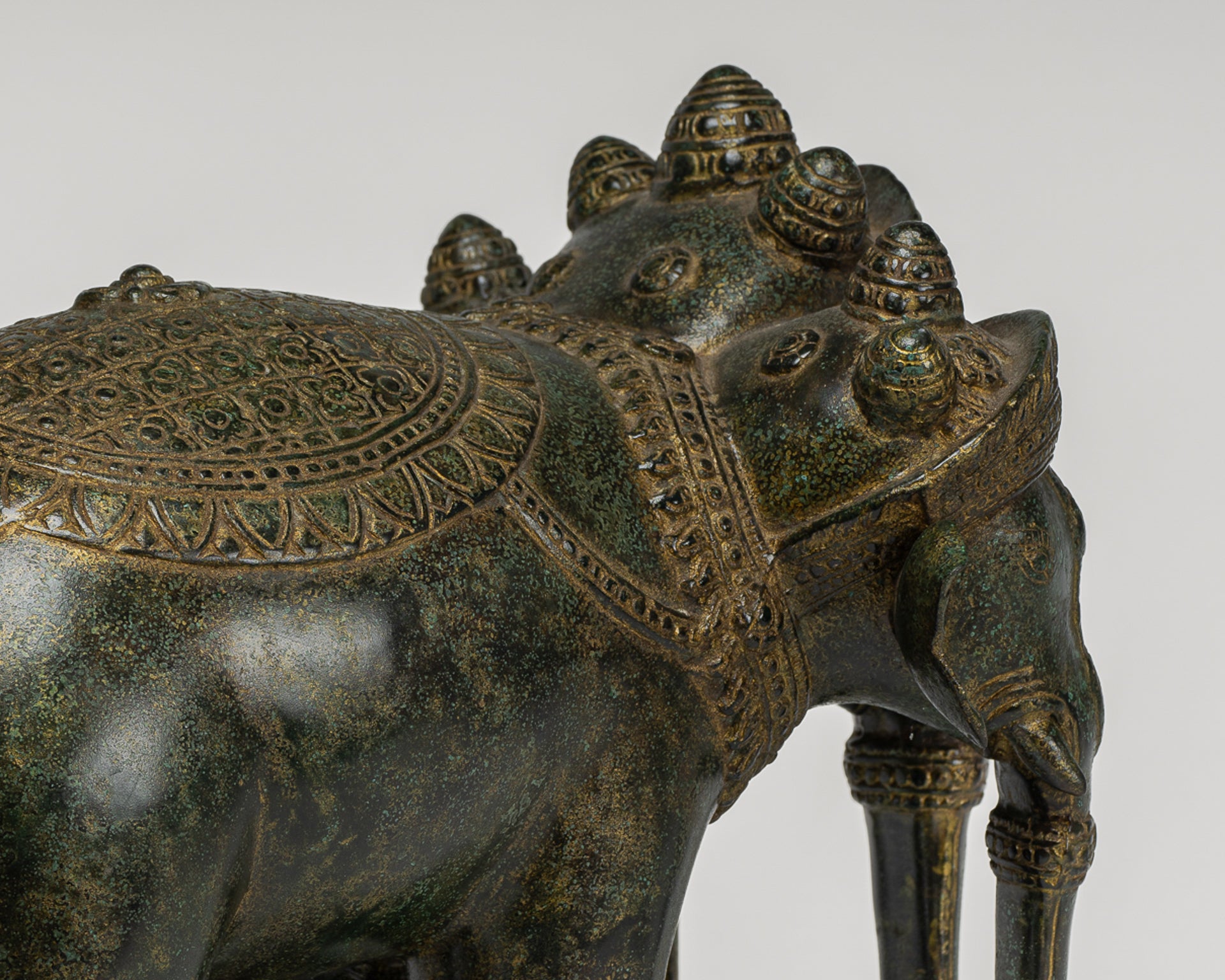 Antique Khmer Style Bronze Erawan Airavata or Elephant Statue - 31cm/12" Tall