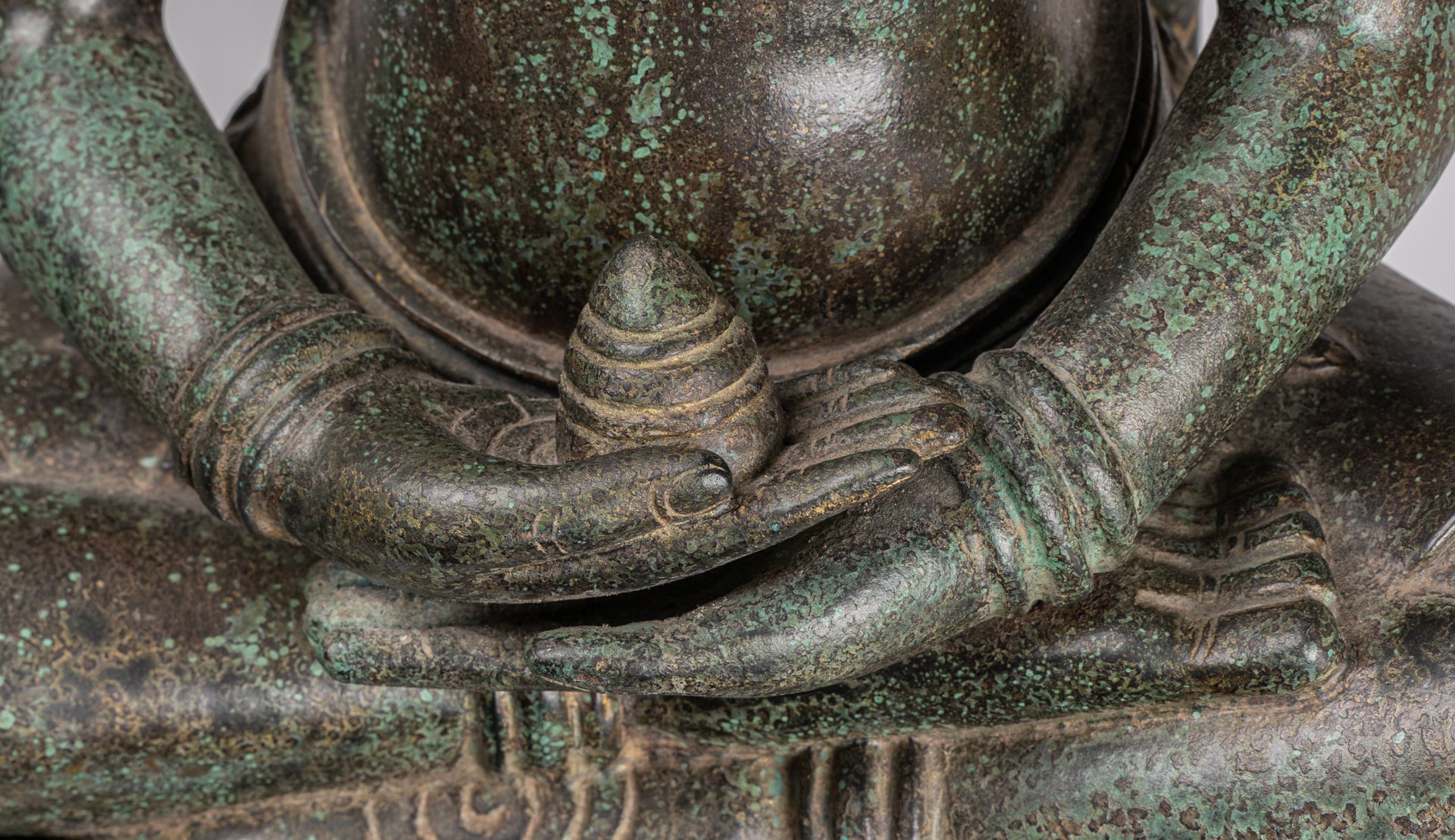 Buddha Statue - Antique Bayon Style Khmer Seated Bronze Naga Meditation Buddha - 114cm/46"