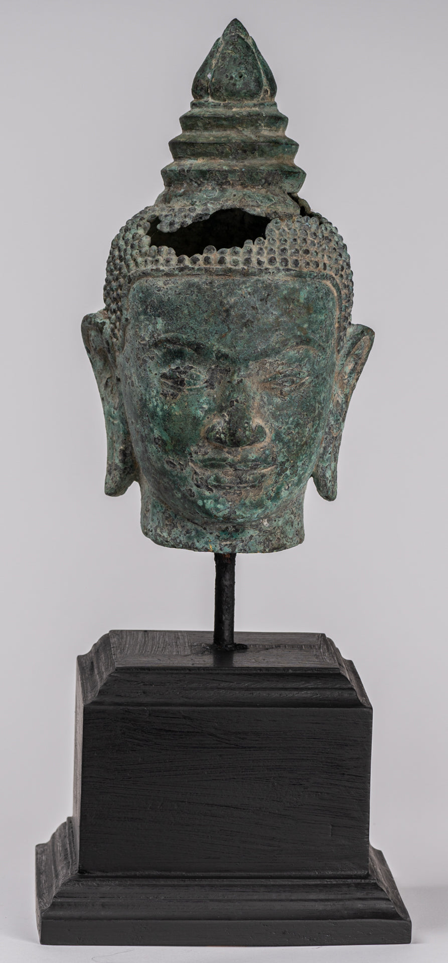 Buddha Statue - Antique Khmer Style Bronze Lotus Flower Buddha Head - 37cm/15"