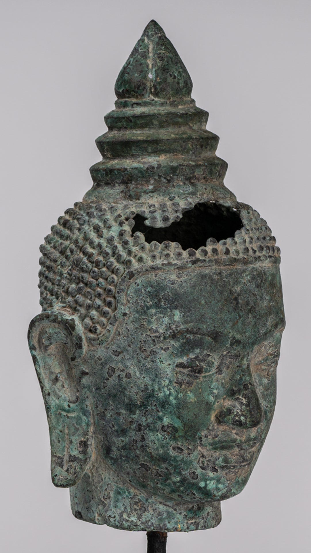 Buddha Statue - Antique Khmer Style Bronze Lotus Flower Buddha Head - 37cm/15"