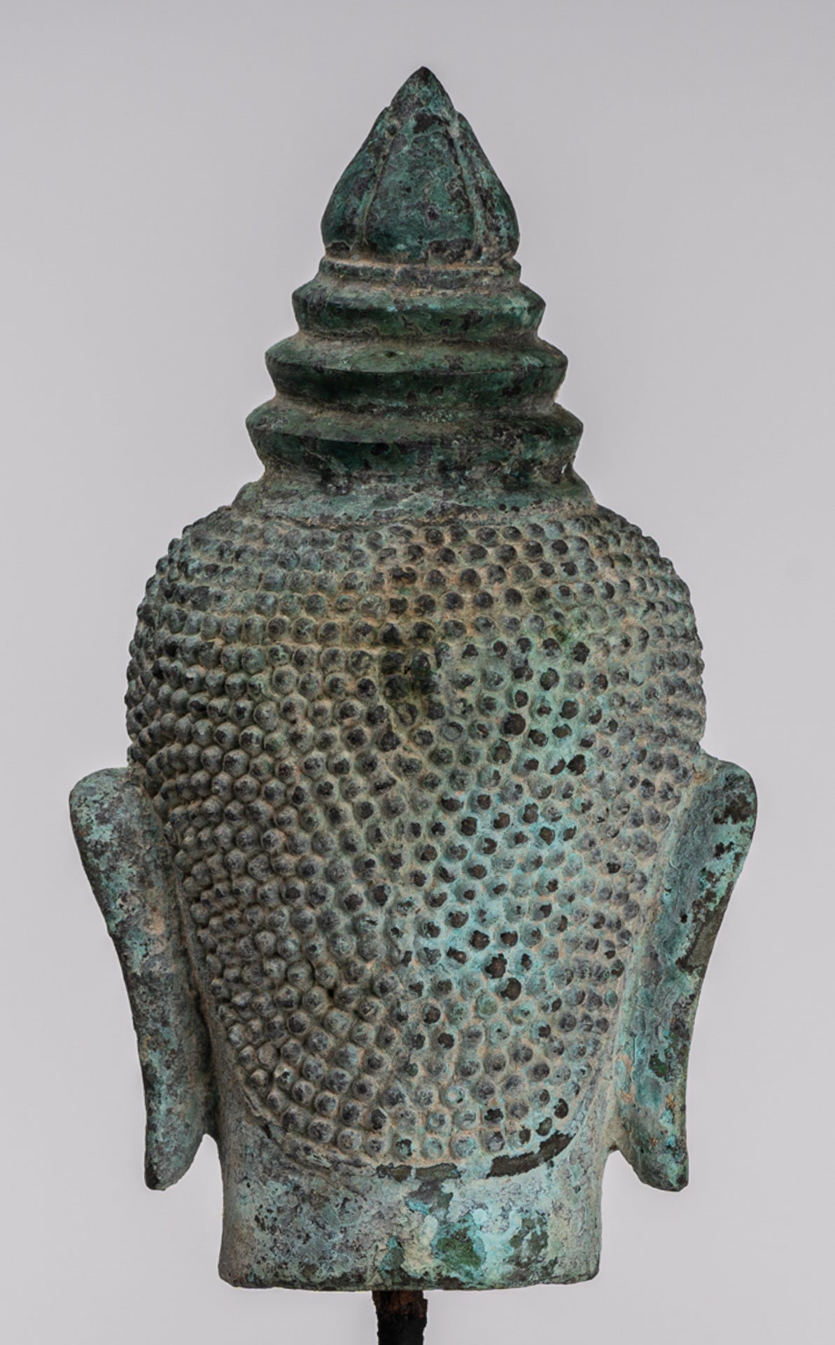 Buddha Statue - Antique Khmer Style Bronze Lotus Flower Buddha Head - 37cm/15"