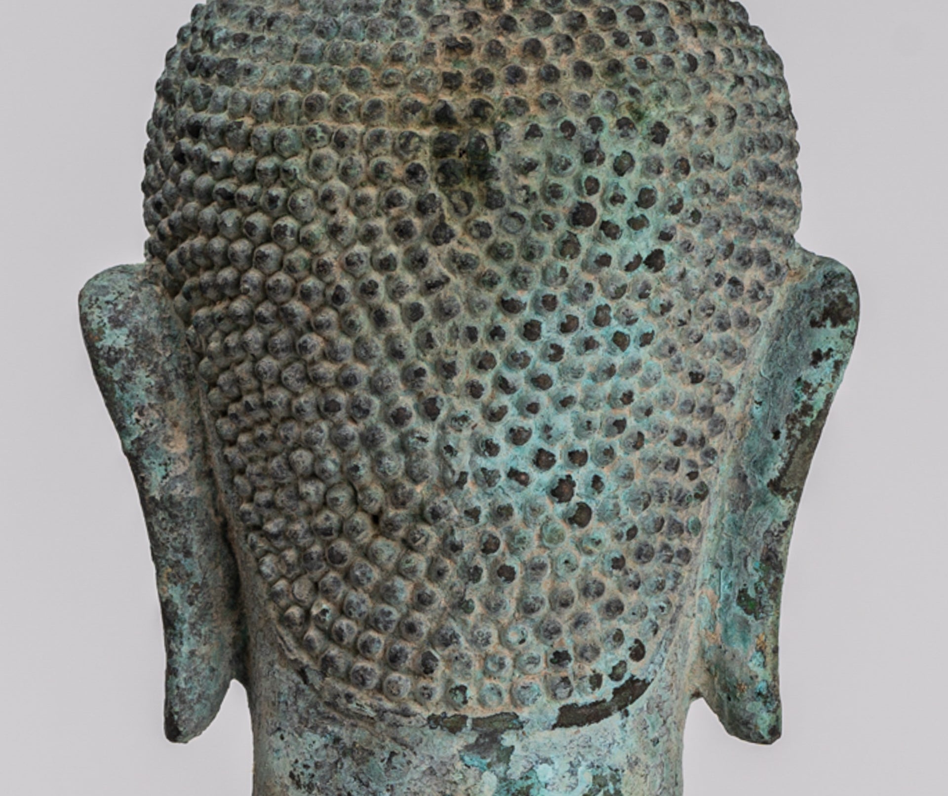 Buddha Statue - Antique Khmer Style Bronze Lotus Flower Buddha Head - 37cm/15"