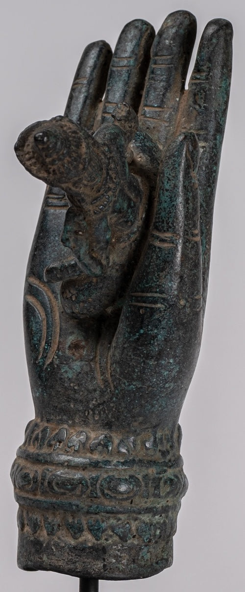 Mano de bronce de bronce de estilo jemer antiguo y brahma - 21 cm/8 "