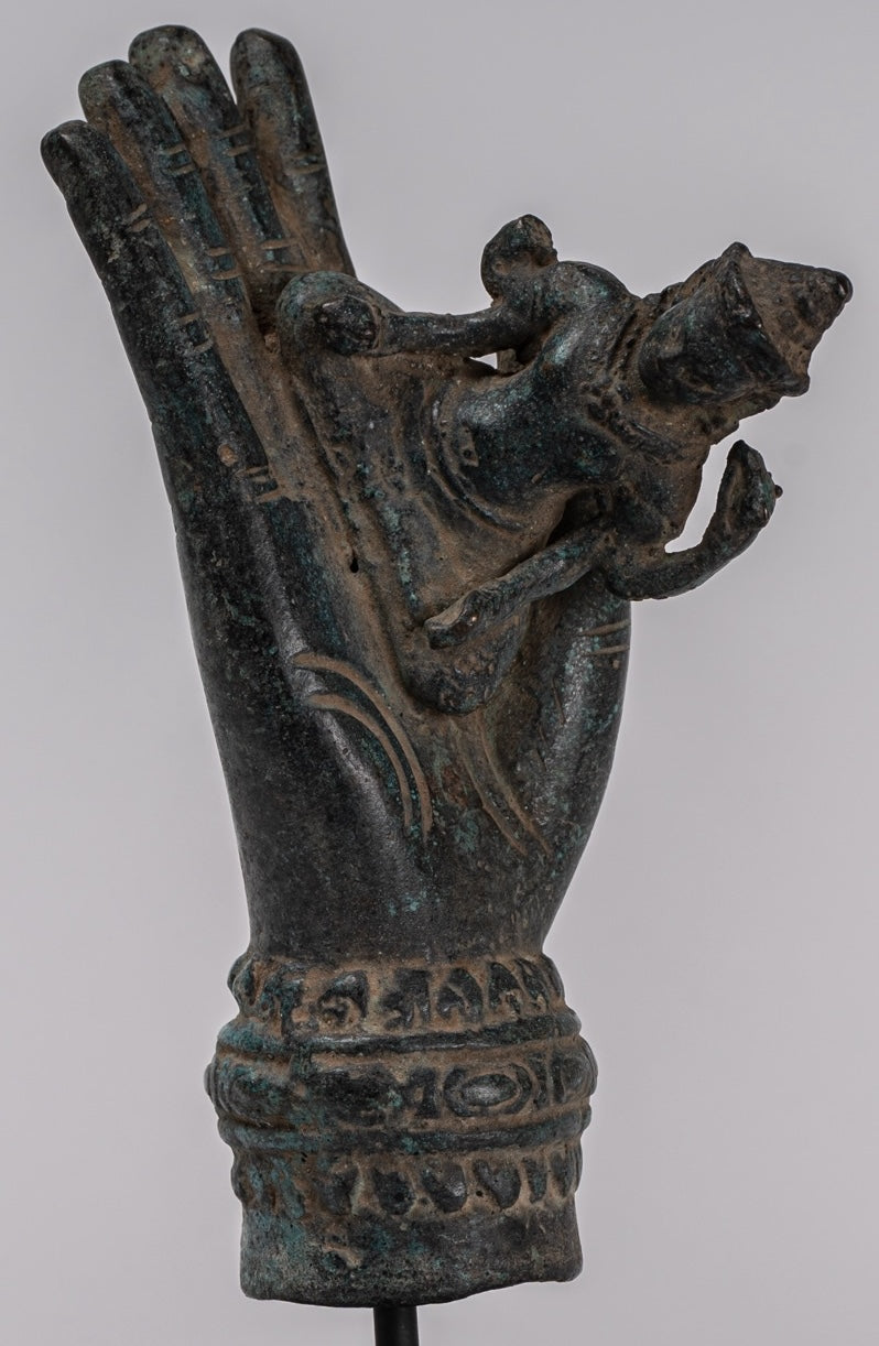 Mano de bronce de bronce de estilo jemer antiguo y brahma - 21 cm/8 "