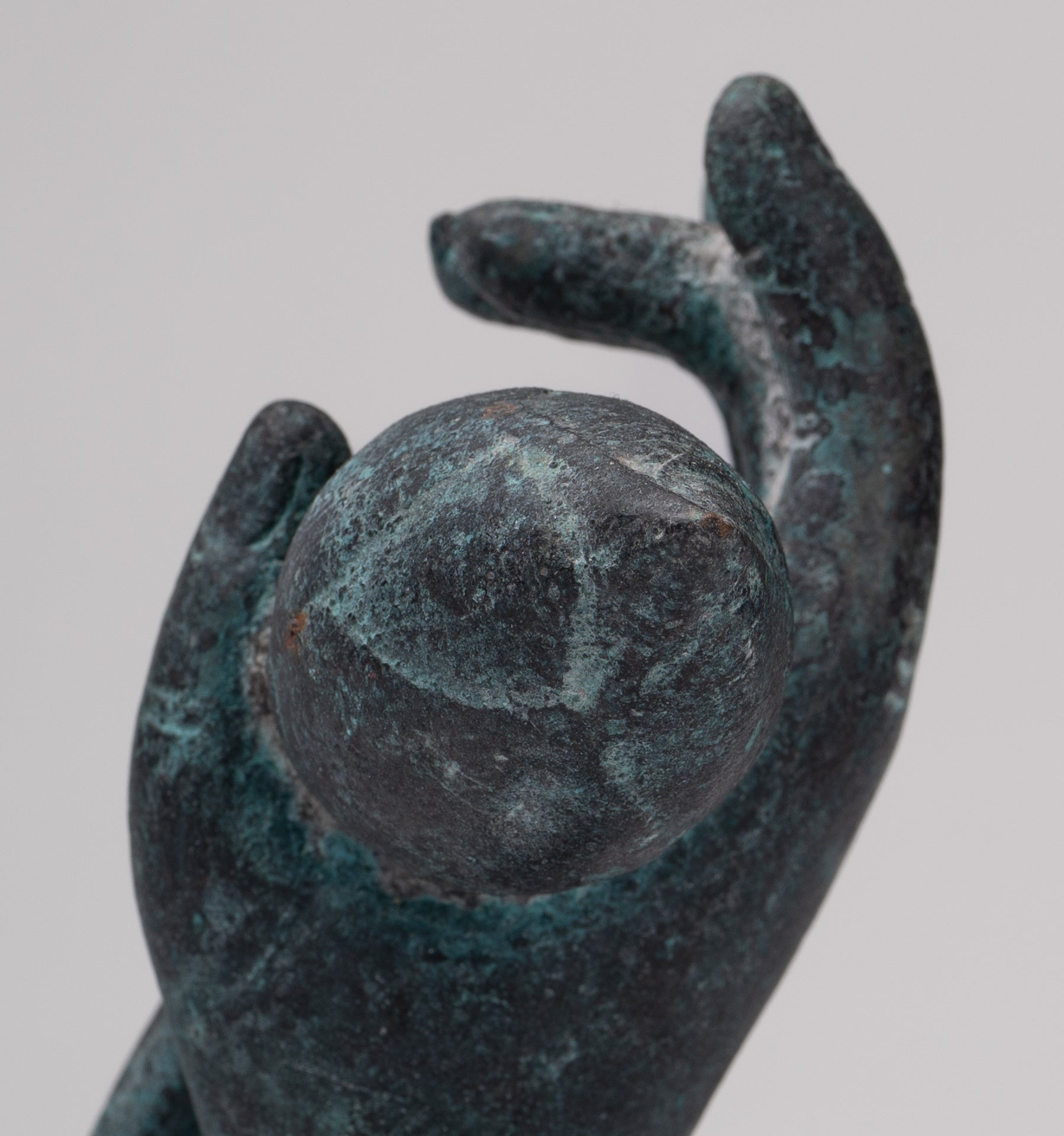 Mounted Antique Khmer Style Bronze Hand & Lotus Bud - 18cm/7"