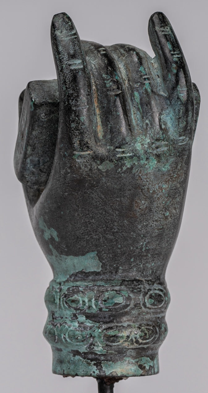 Montate Antique Khmer Style Southeast Asia Bronzo Hand & Sutra - 17 cm/7 "