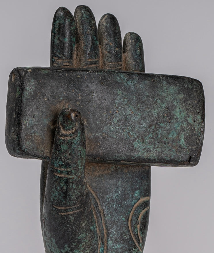 Monte Antique Khmer Style Southeast Asia Bronzo Hand & Sutra - 20 cm/8 "