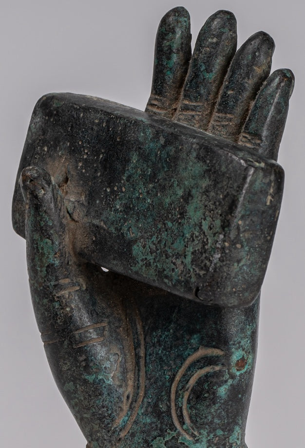 Monte Antique Khmer Style Southeast Asia Bronzo Hand & Sutra - 20 cm/8 "