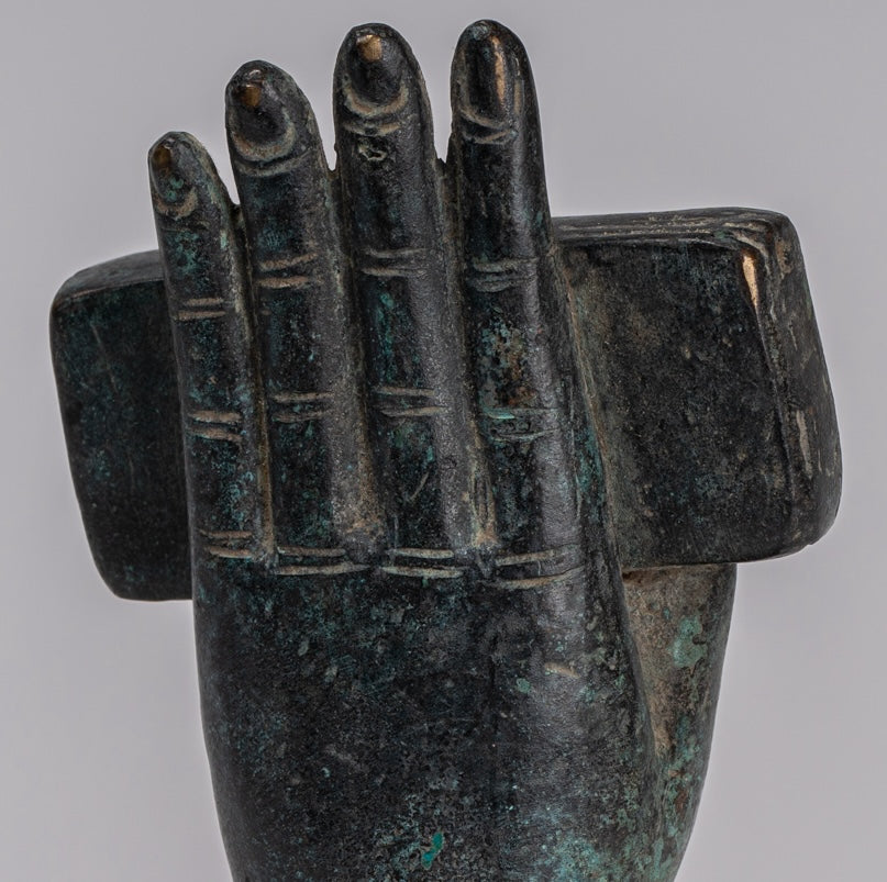 Monte Antique Khmer Style Southeast Asia Bronzo Hand & Sutra - 20 cm/8 "