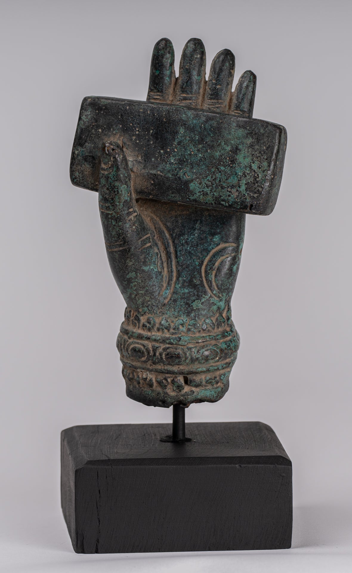 Monte Antique Khmer Style Southeast Asia Bronzo Hand & Sutra - 20 cm/8 "