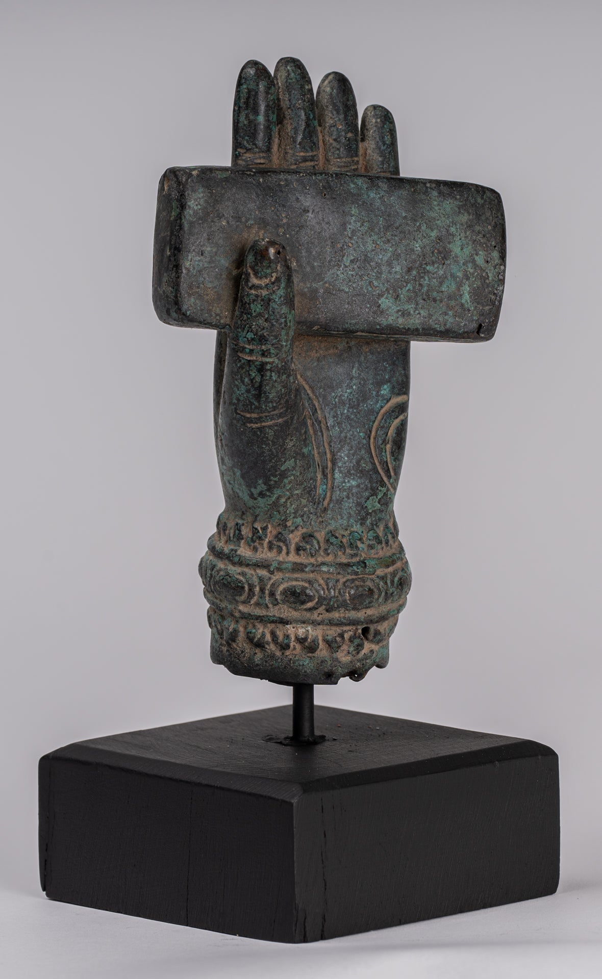 Monte Antique Khmer Style Southeast Asia Bronzo Hand & Sutra - 20 cm/8 "