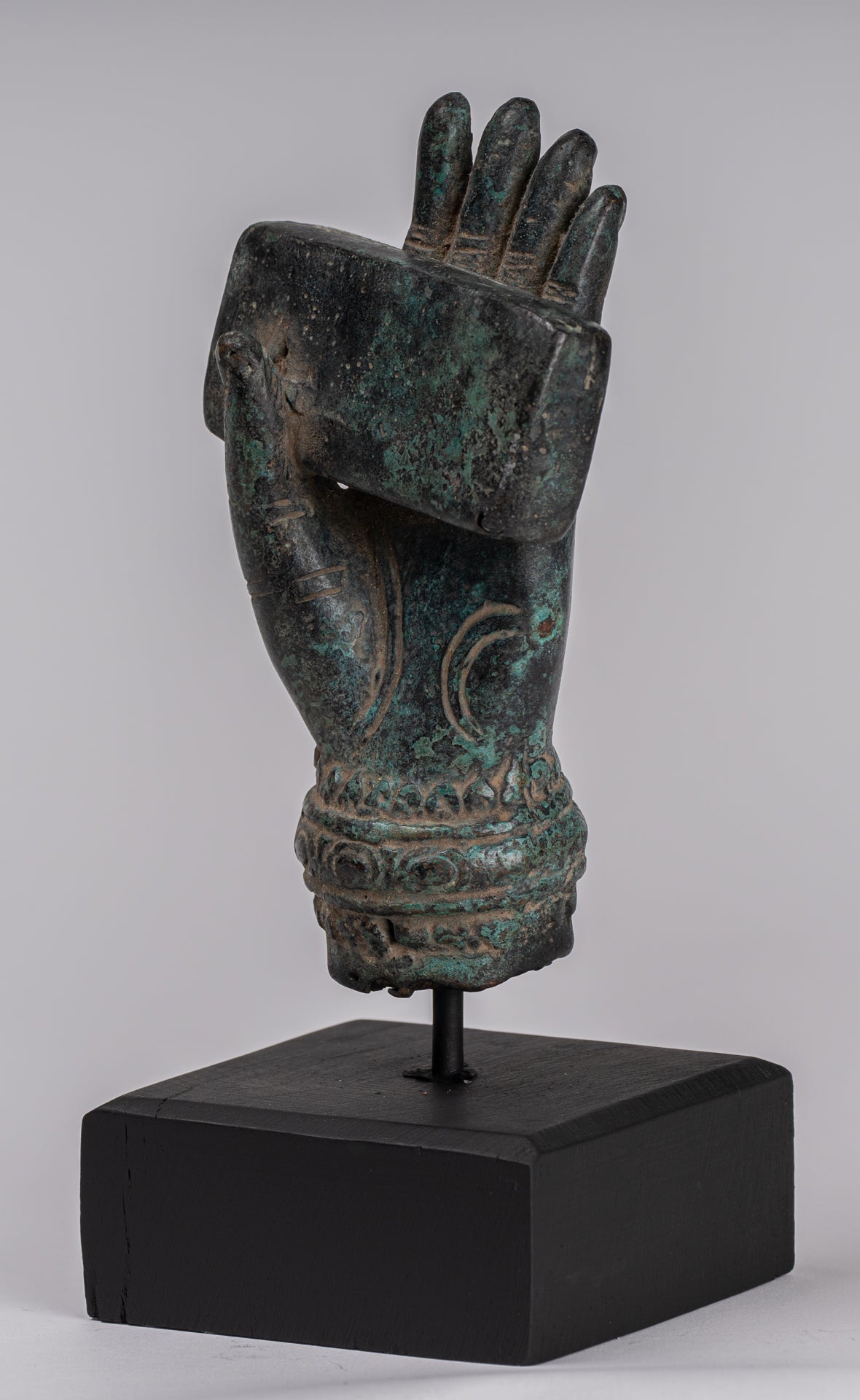 Monte Antique Khmer Style Southeast Asia Bronzo Hand & Sutra - 20 cm/8 "