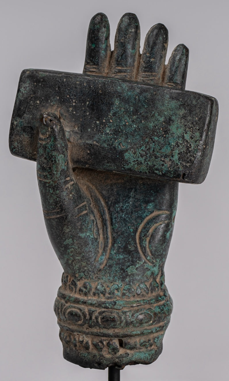 Monte Antique Khmer Style Southeast Asia Bronzo Hand & Sutra - 20 cm/8 "