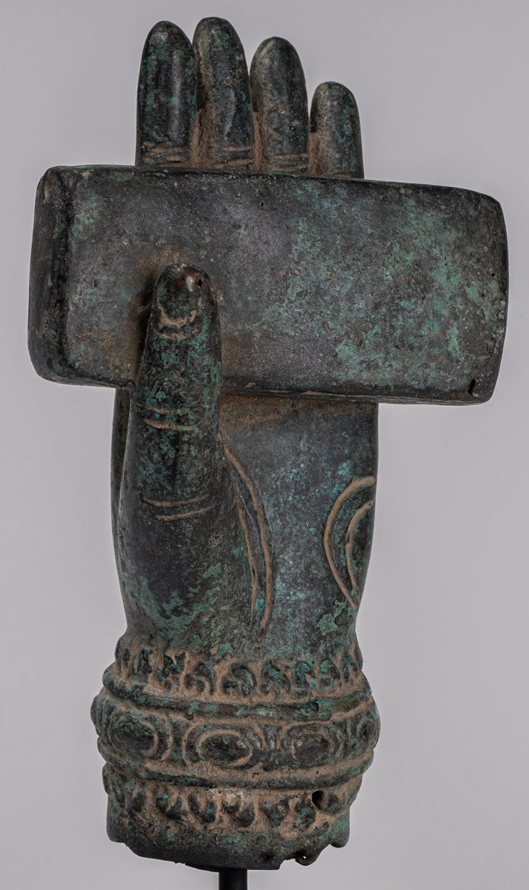 Monte Antique Khmer Style Southeast Asia Bronzo Hand & Sutra - 20 cm/8 "