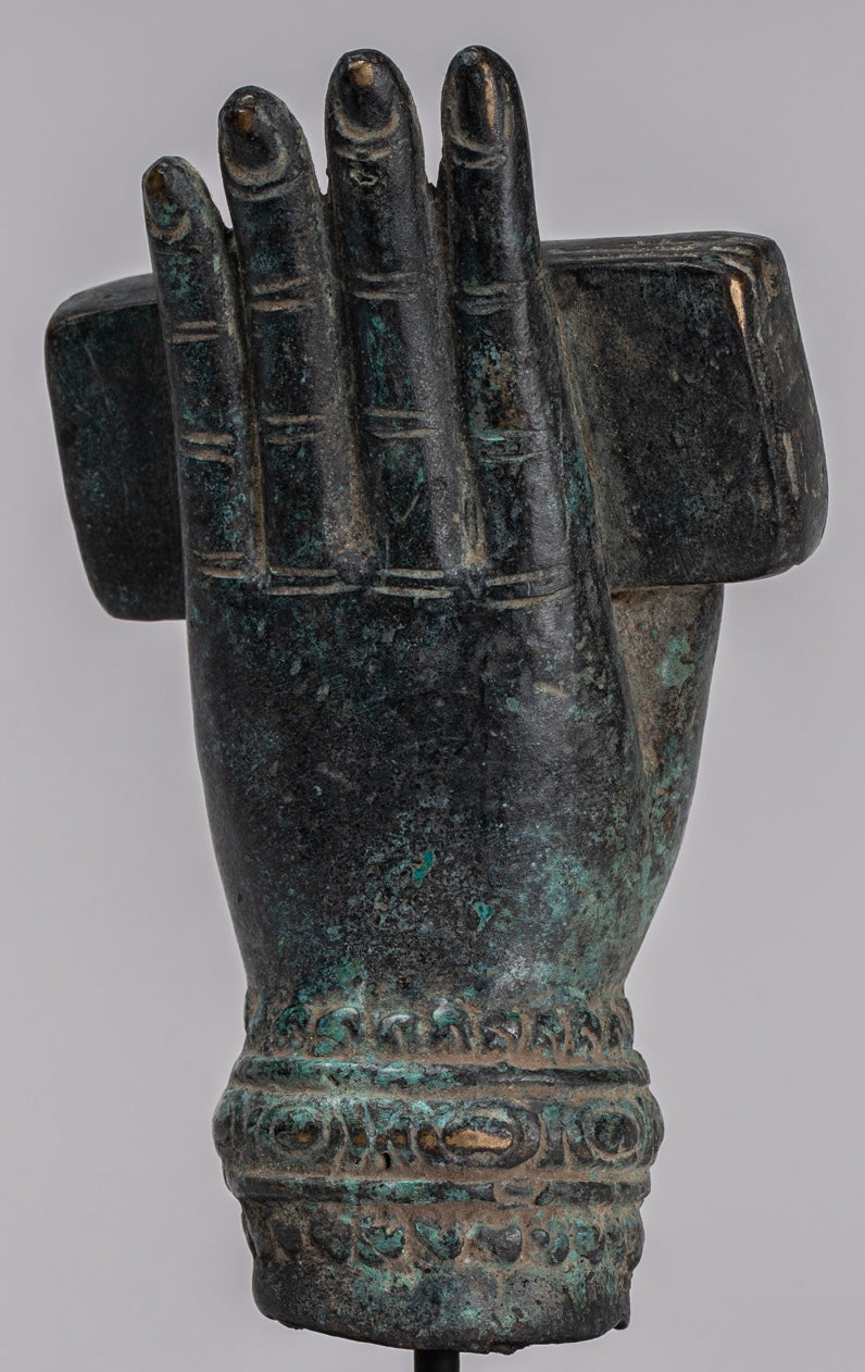 Monte Antique Khmer Style Southeast Asia Bronzo Hand & Sutra - 20 cm/8 "