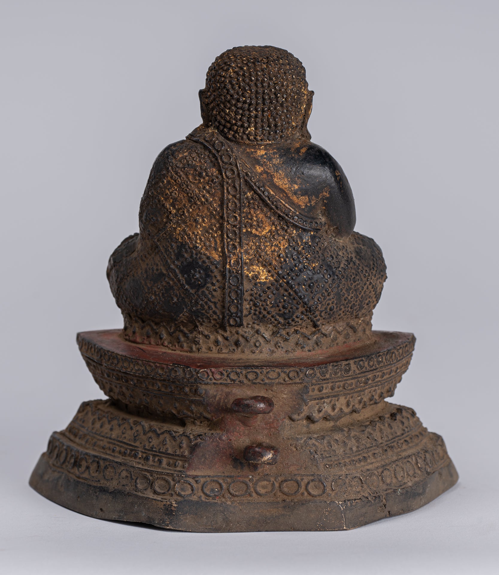 Statua Buddha - Antique Thai Thai Bronze Rattanakosin Happy, Fat, ridendo statua di Buddha - 14 cm/6 "
