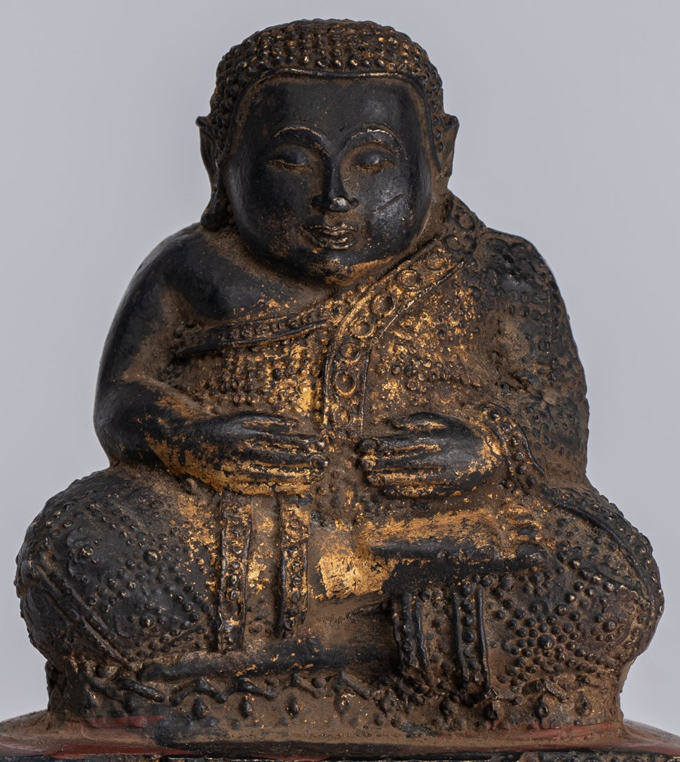 Statua Buddha - Antique Thai Thai Bronze Rattanakosin Happy, Fat, ridendo statua di Buddha - 14 cm/6 "