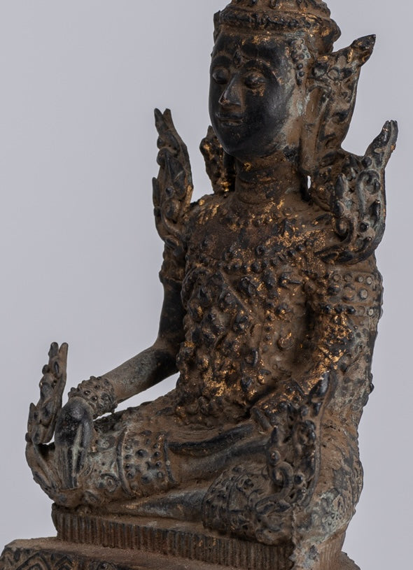 Statue di Buddha - Antique Thai Thai Bronze Rattanakosin Enlightenment Statua Buddha - 21 cm/8 "