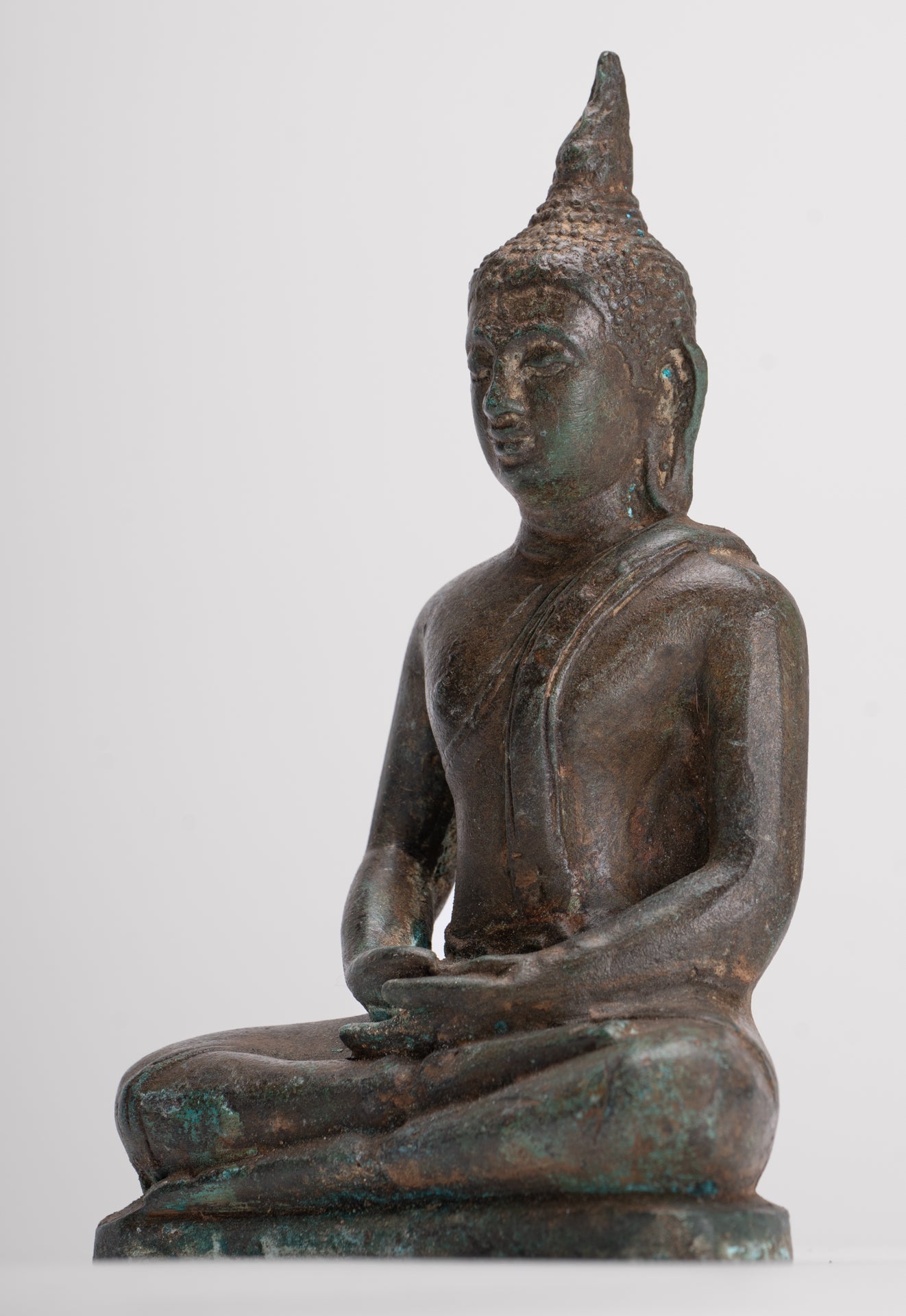 Buddha Sculpture - Antique Thai Style Bronze Seated Sukhothai Meditation Buddha Statue - 15cm/6"
