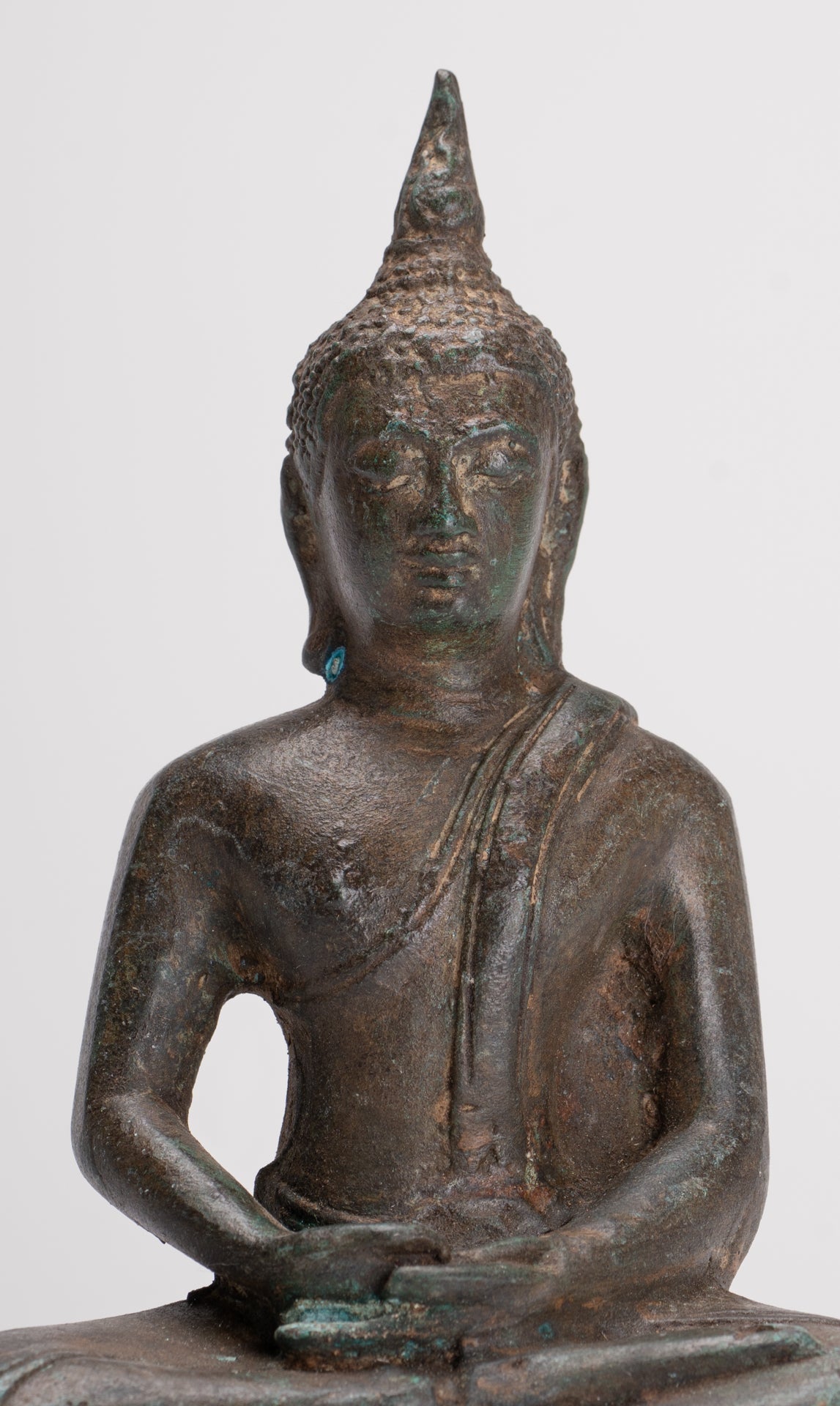 Buddha Sculpture - Antique Thai Style Bronze Seated Sukhothai Meditation Buddha Statue - 15cm/6"