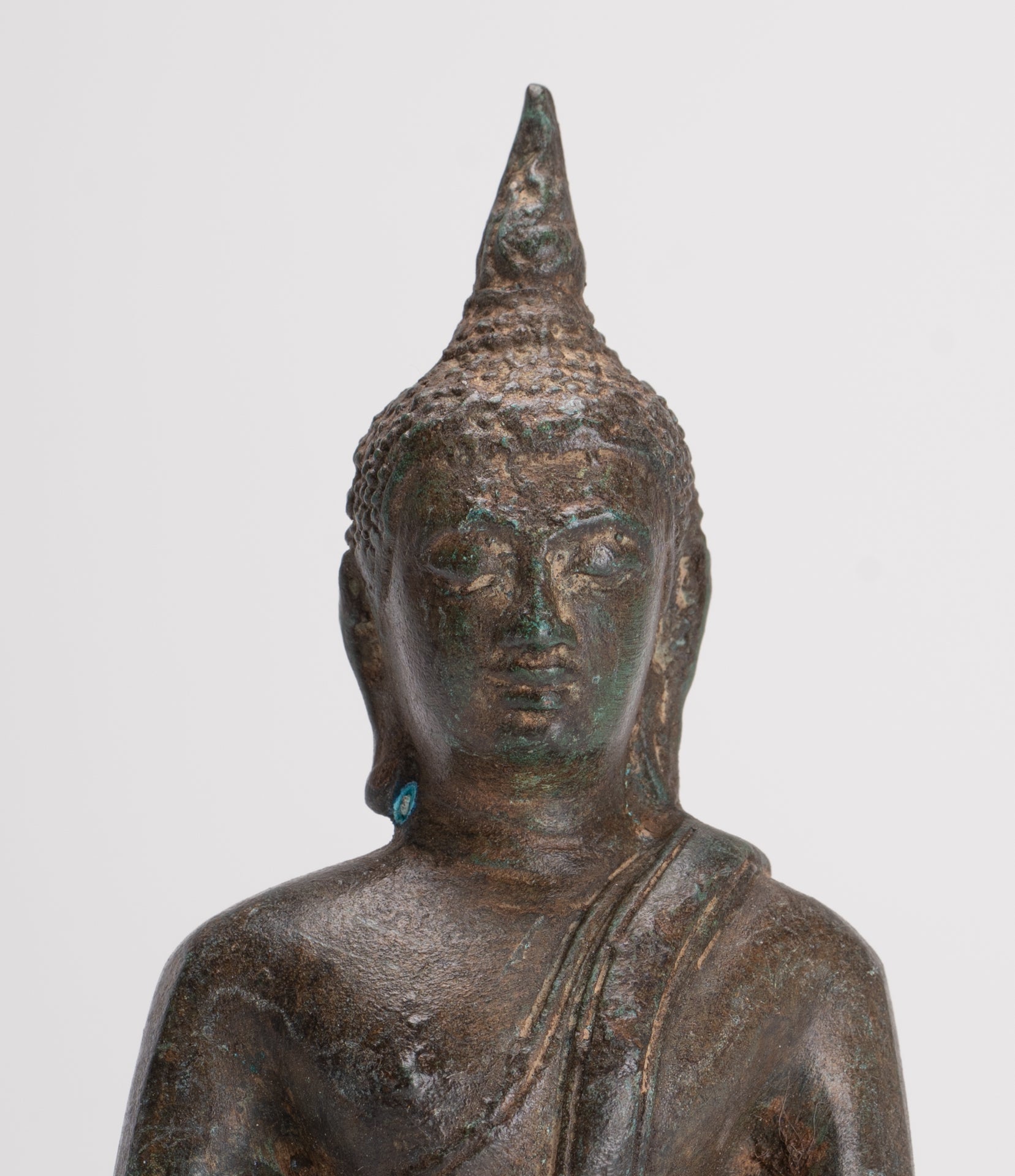 Buddha Sculpture - Antique Thai Style Bronze Seated Sukhothai Meditation Buddha Statue - 15cm/6"