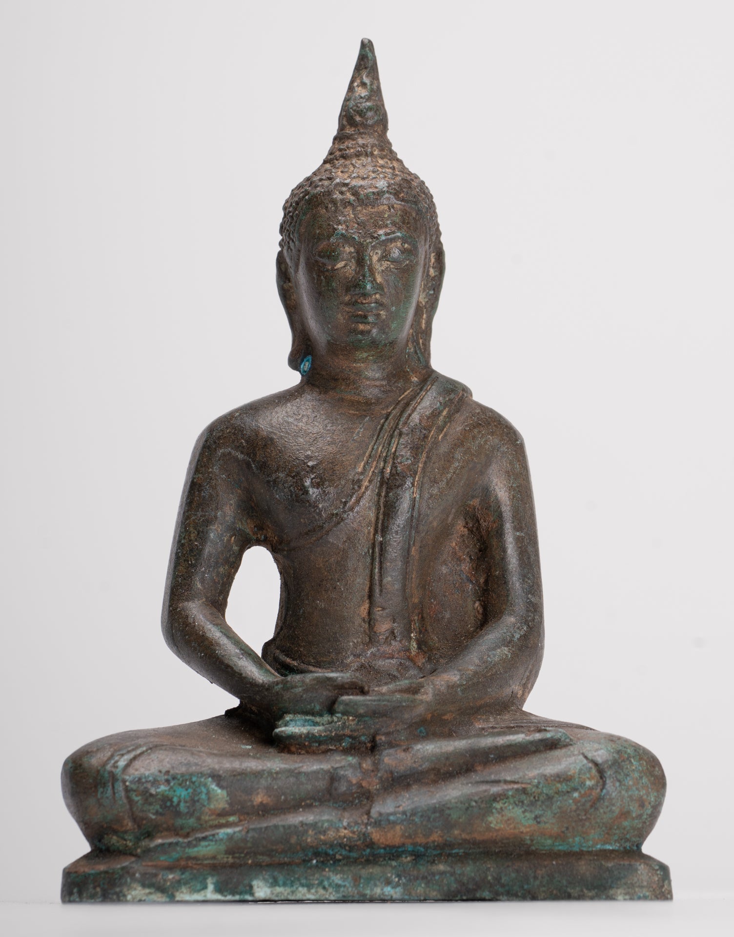 Buddha Sculpture - Antique Thai Style Bronze Seated Sukhothai Meditation Buddha Statue - 15cm/6"