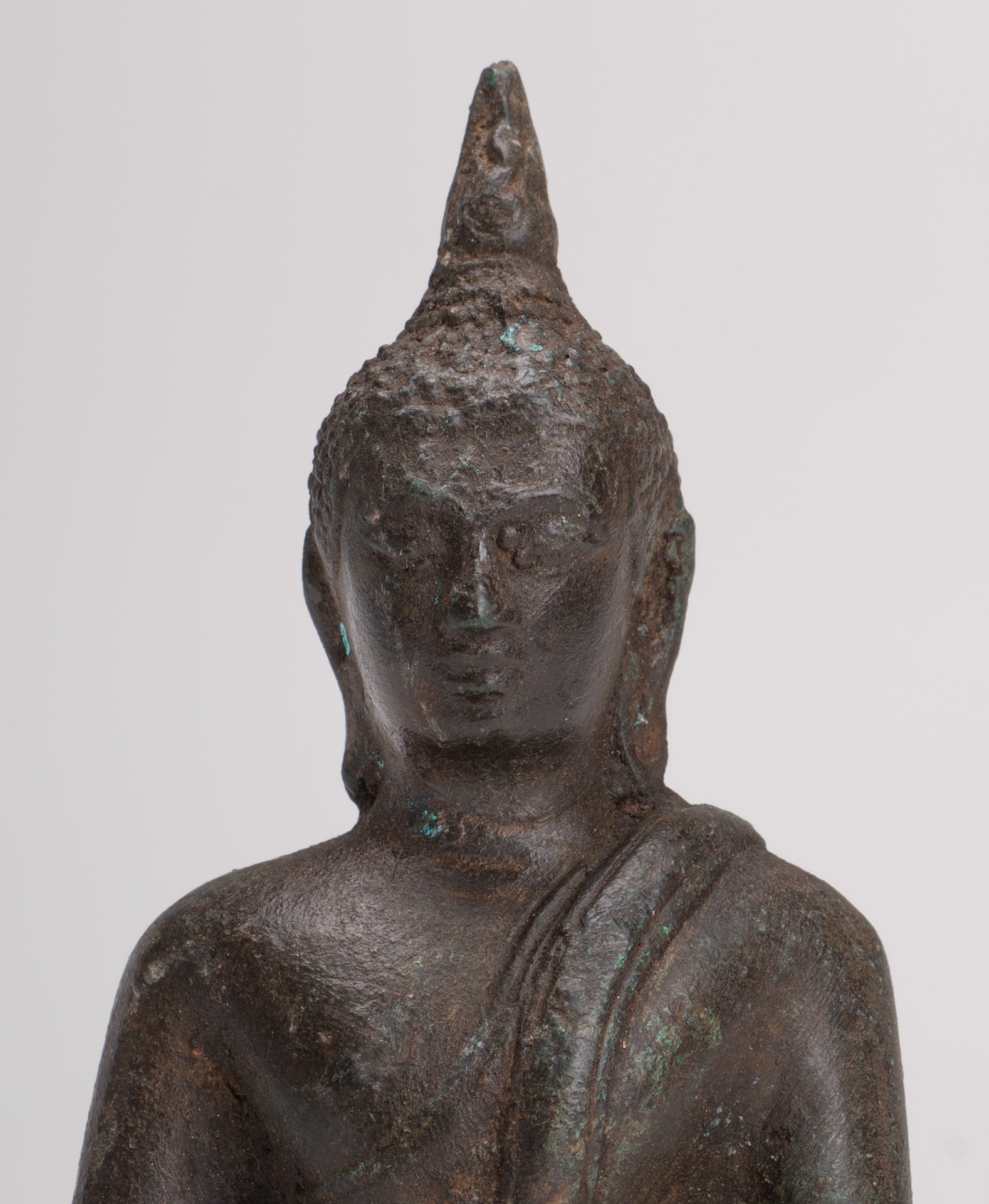 Buddha Sculpture - Antique Thai Style Bronze Seated Sukhothai Meditation Buddha Statue - 15cm/6"