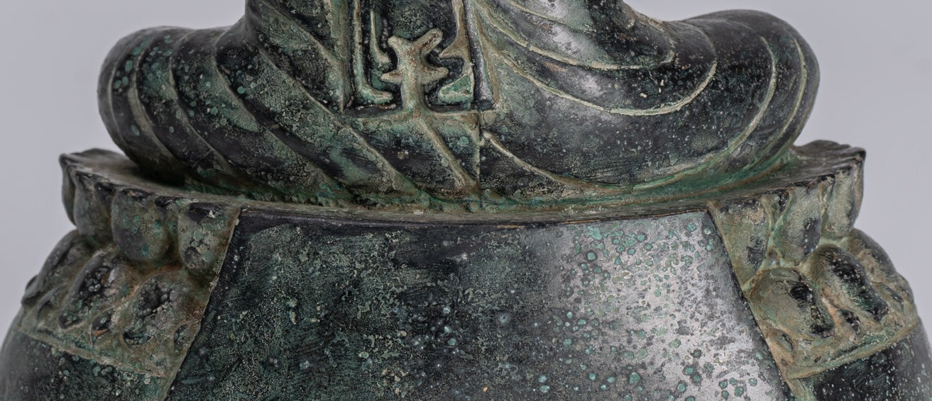 Buddha - Antique Khmer in stile Bronzo Insegnamento in trono Buddha Statua - 19cm/6 "