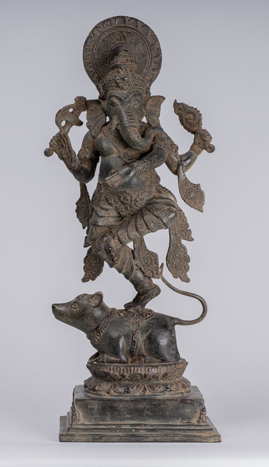 Ganesha Statue - Antique Javanese Style Bronze Dancing Indonesian Ganesha Statue - 47cm/19"