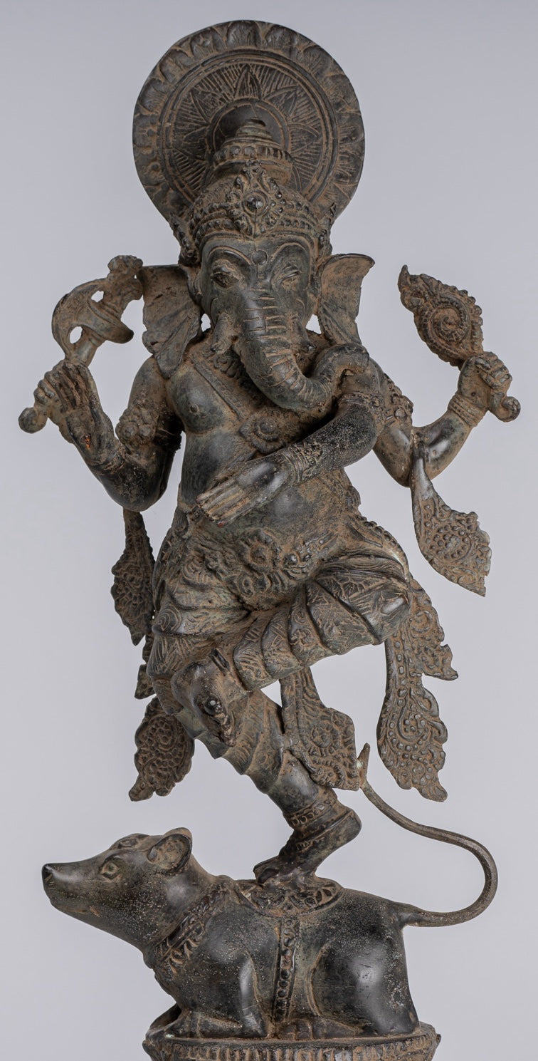 Ganesha Statue - Antique Javanese Style Bronze Dancing Indonesian Ganesha Statue - 47cm/19"