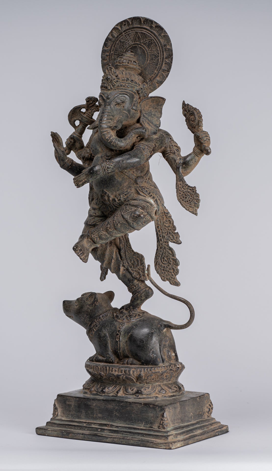 Ganesha Statue - Antique Javanese Style Bronze Dancing Indonesian Ganesha Statue - 47cm/19"