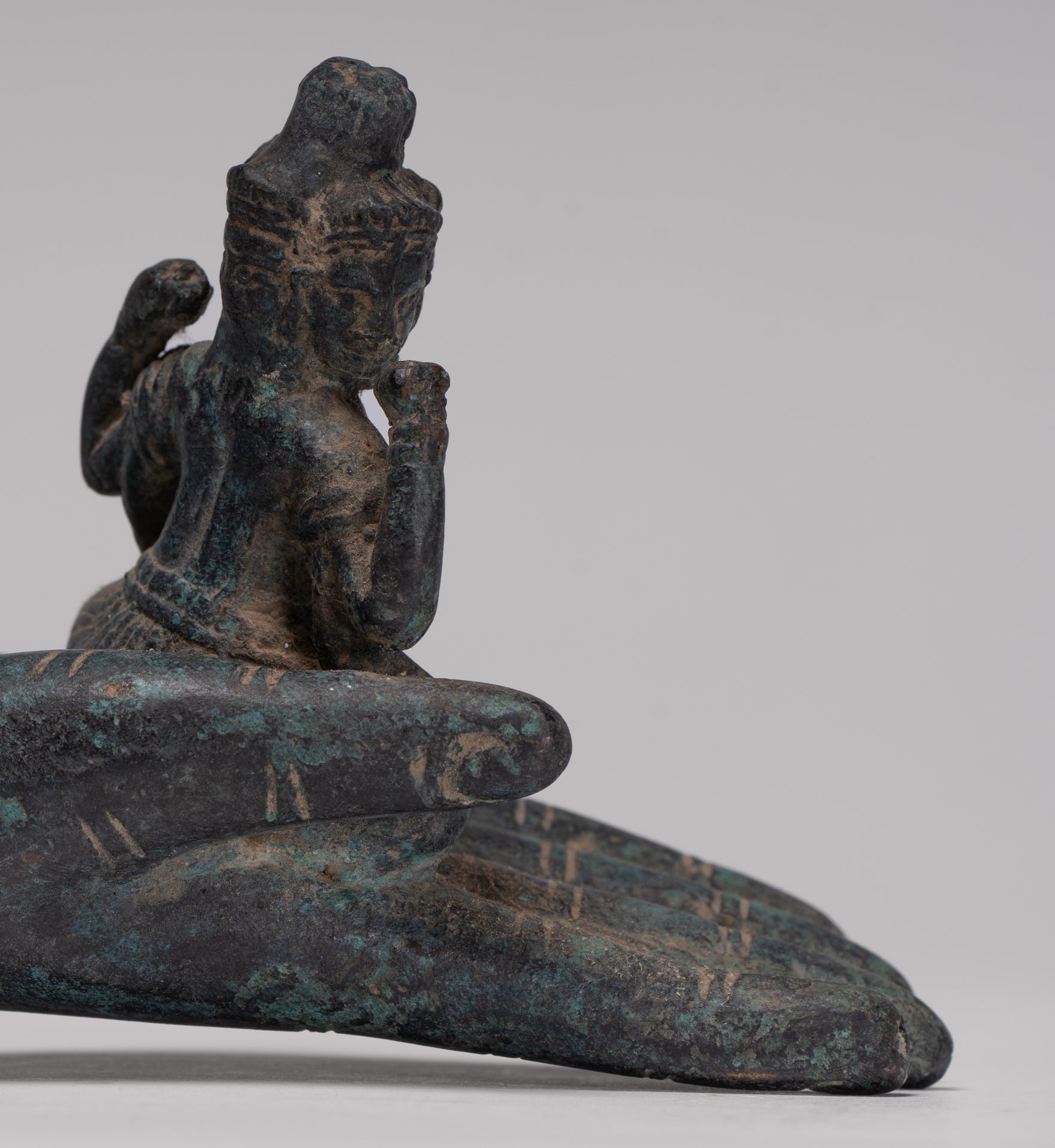Freestanding Antique Khmer Style Bronze Koh Ker Hand & Brahma - 14cm/6"