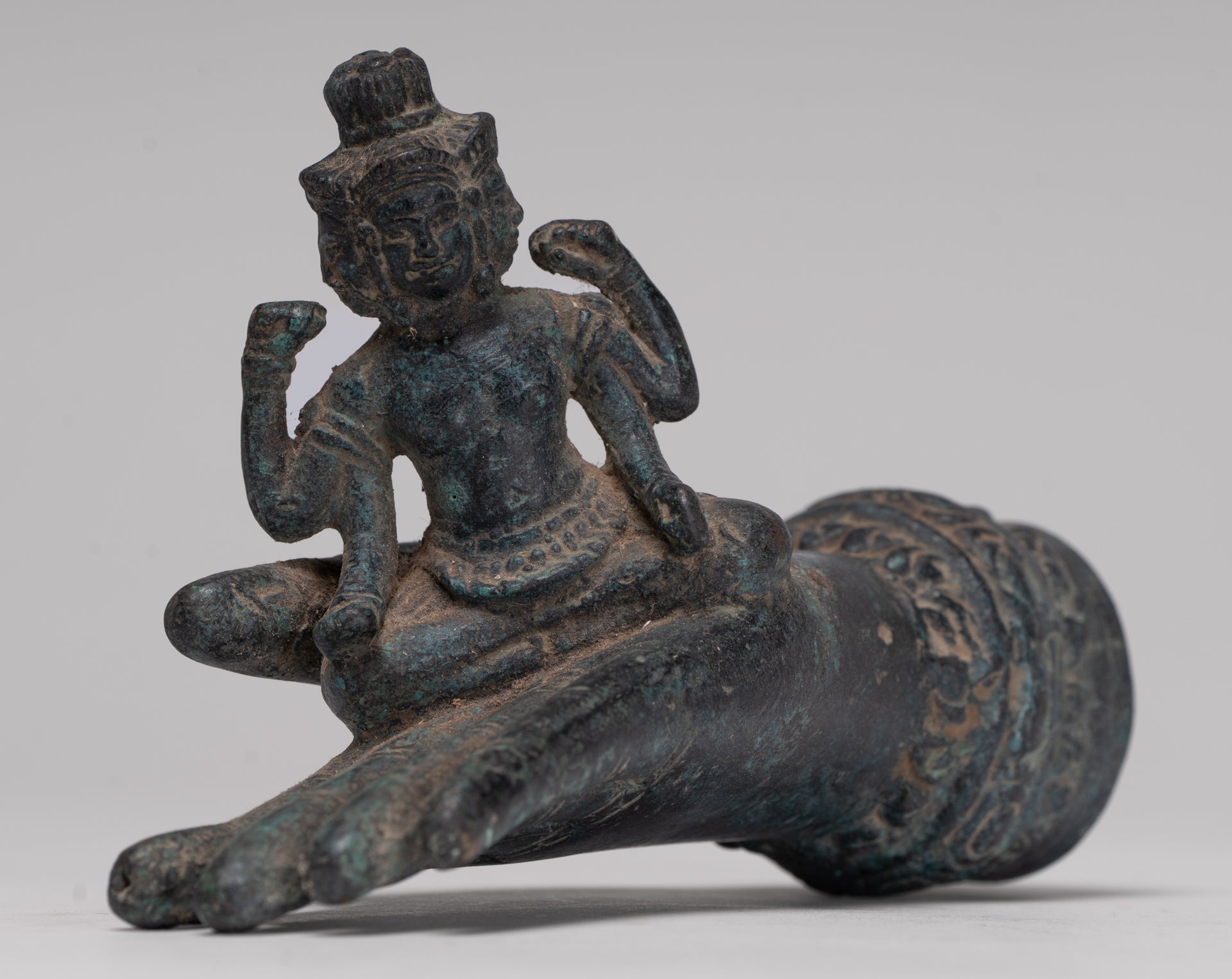 Freestanding Antique Khmer Style Bronze Koh Ker Hand & Brahma - 14cm/6"