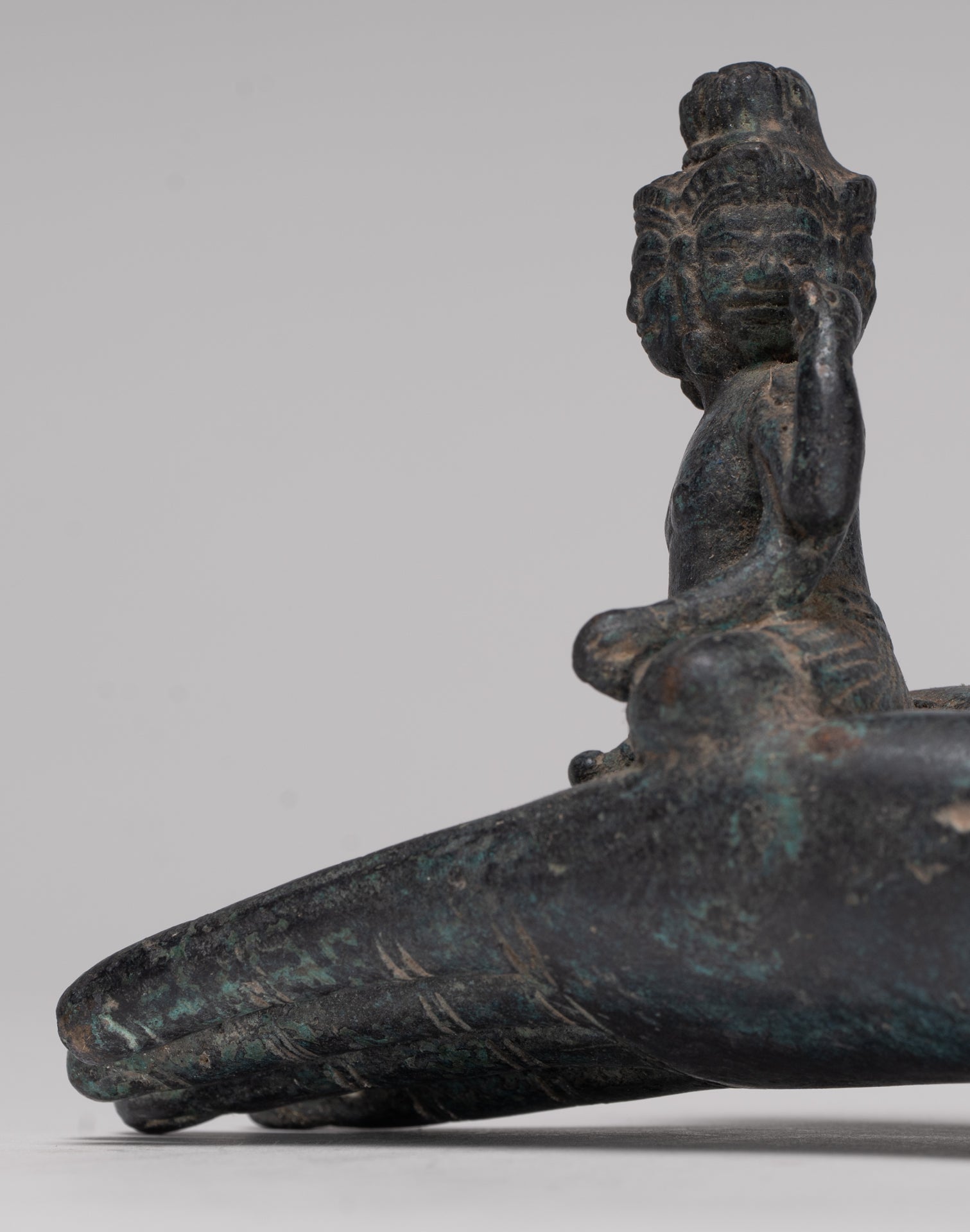 Freestanding Antique Khmer Style Bronze Koh Ker Hand & Brahma - 14cm/6"