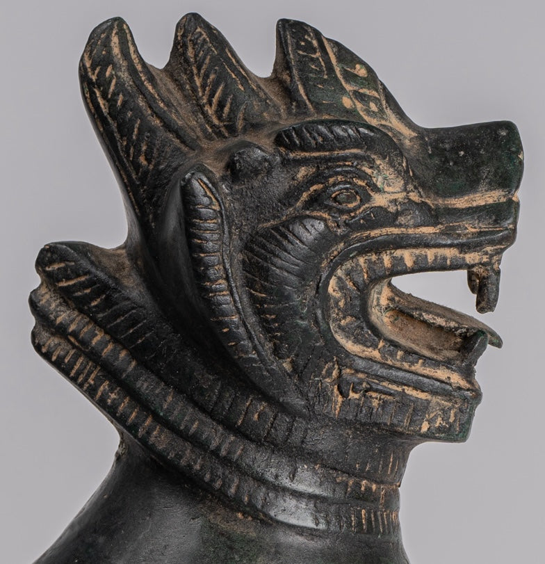 Antique Burmese Style Bronze Standing Chinthe Guardian Temple Lions - 24cm/10" (Pair)