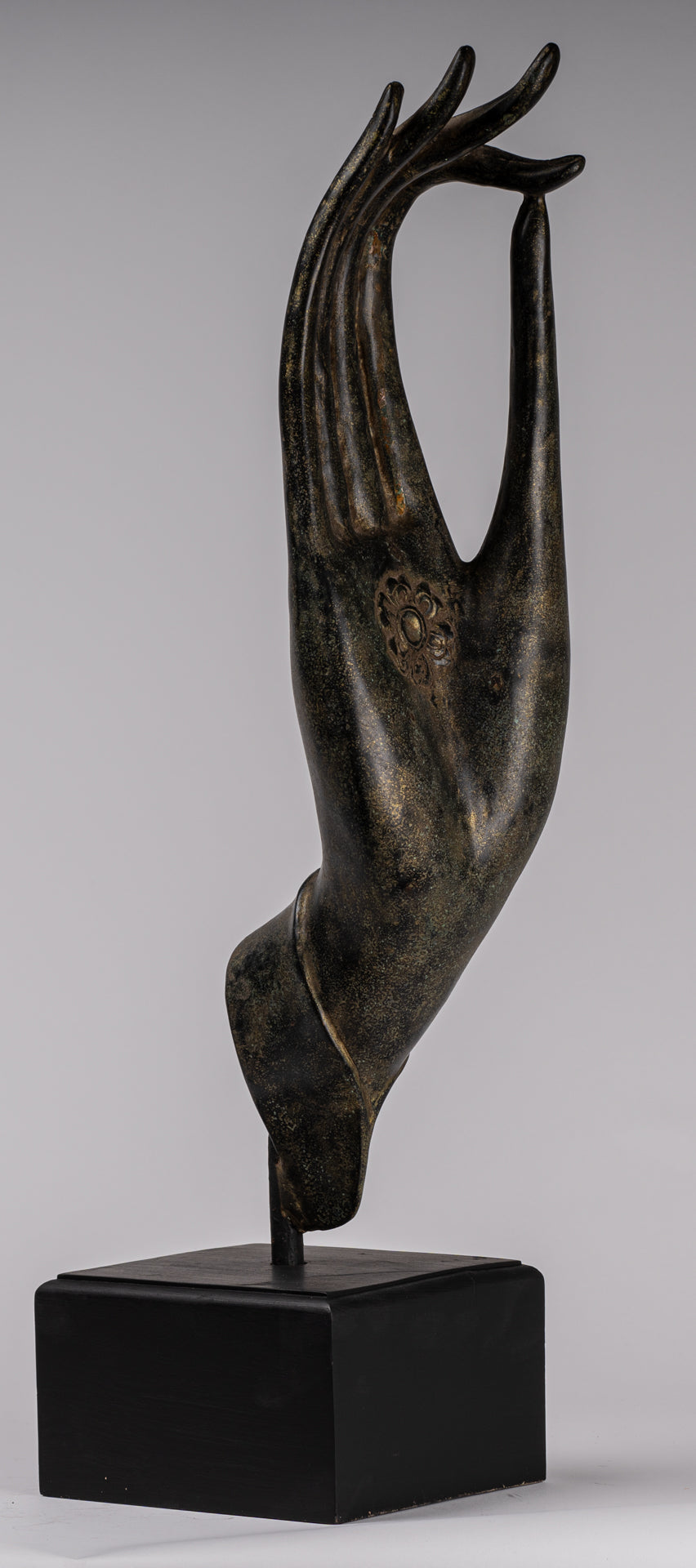 Mounted Antique Khmer Style Southeast Asia Bronze Teaching Hand - 62cm/25"