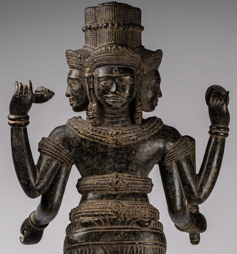 Statua Brahma - Antique Khmer Style Koh Ker in piedi Bronzo Brahma - Creazione di Dio indù - 94 cm/38 "