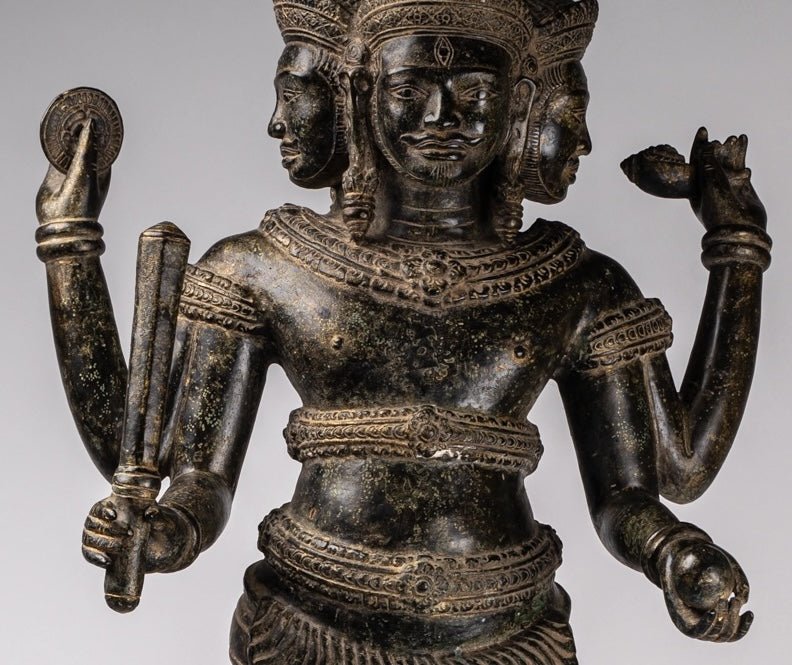 Statua Brahma - Antique Khmer Style Koh Ker in piedi Bronzo Brahma - Creazione di Dio indù - 94 cm/38 "