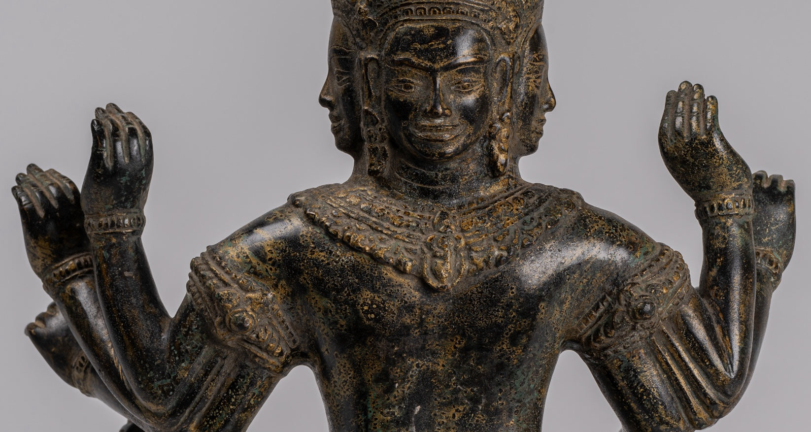 Antique Khmer Style Seated Bronze Bodhisattva Avalokiteshvara Statue - 36cm/14"