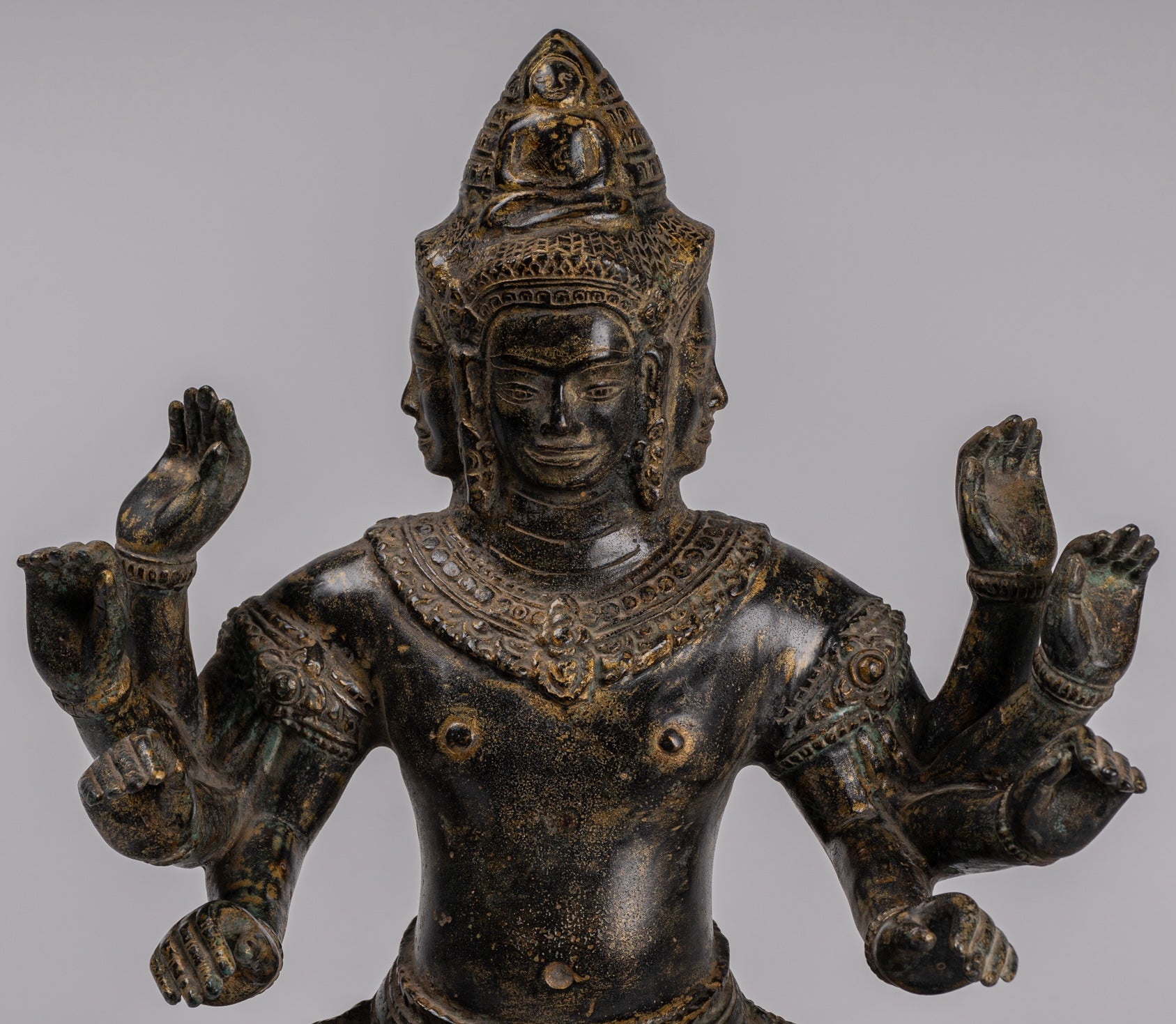 Antique Khmer Style Seated Bronze Bodhisattva Avalokiteshvara Statue - 36cm/14"