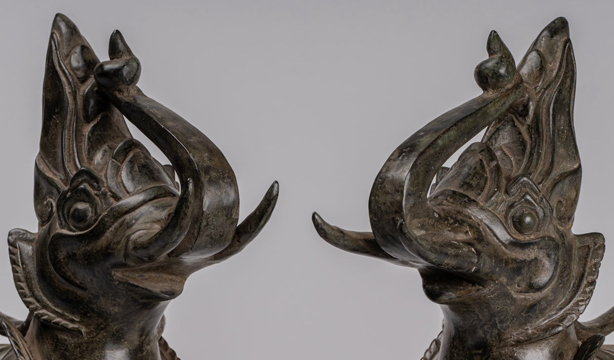 Bronzo di bronzo BRONZE BERMESE antico Lions (coppia) - 29 cm/12 "