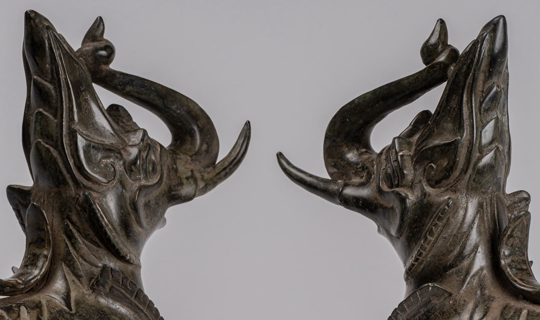 Bronzo di bronzo BRONZE BERMESE antico Lions (coppia) - 29 cm/12 "