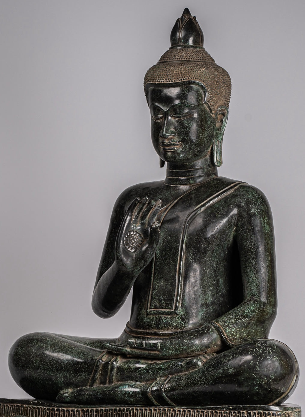 Buddha - Antique Khmer Style Bronze Enthroned Teaching Buddha Statue - 95cm/38"