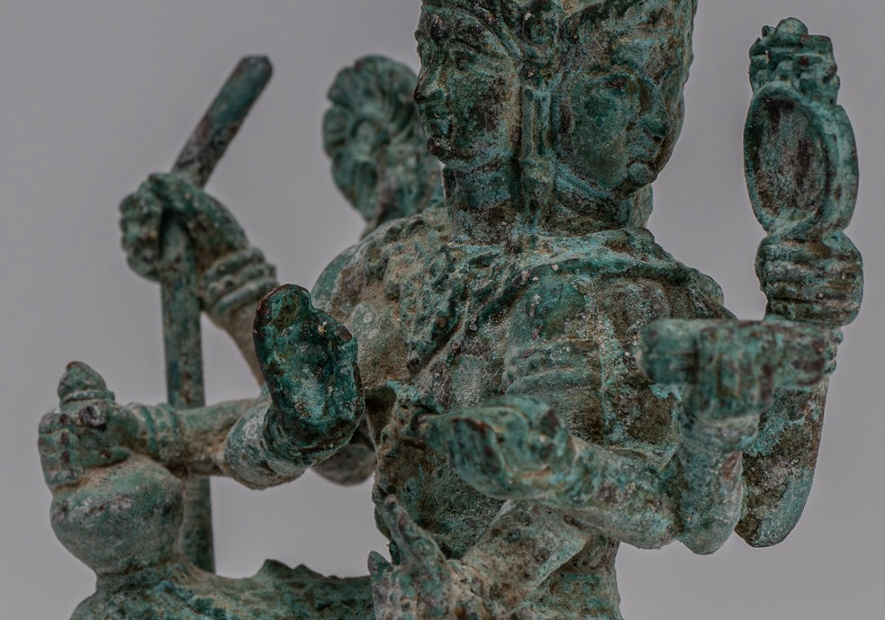 Brahma Statue - Antique Khmer Style Bronze Brahma - Hindu God Creation - 14cm/6"