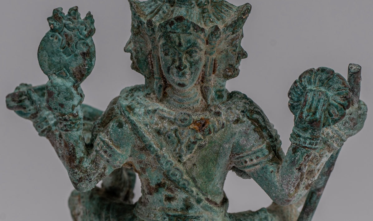 Brahma Statue - Antique Khmer Style Bronze Brahma - Hindu God Creation - 14cm/6"